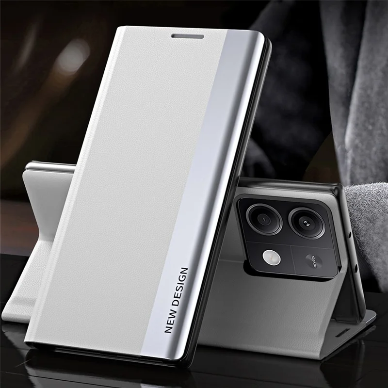 For Xiaomi Redmi Note 13 Pro 5G / Poco X6 5G Stand Case Drop-proof PC+Leather Phone Guard Cover - White