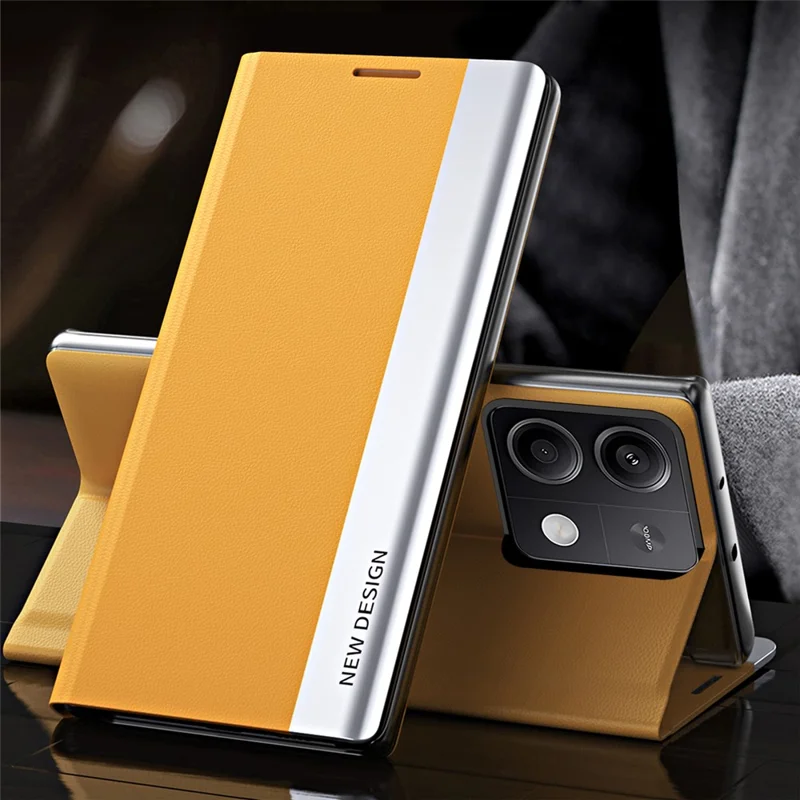 Per Xiaomi Redmi Note 13 Pro 5G / Poco X6 5G Supporto Custodia Antiurto PC+Pelle Custodia Protettiva - Giallo