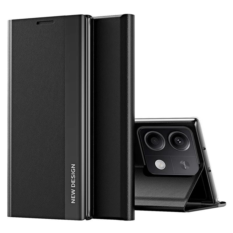 For Xiaomi Redmi Note 13 Pro 5G / Poco X6 5G Stand Case Drop-proof PC+Leather Phone Guard Cover - Black