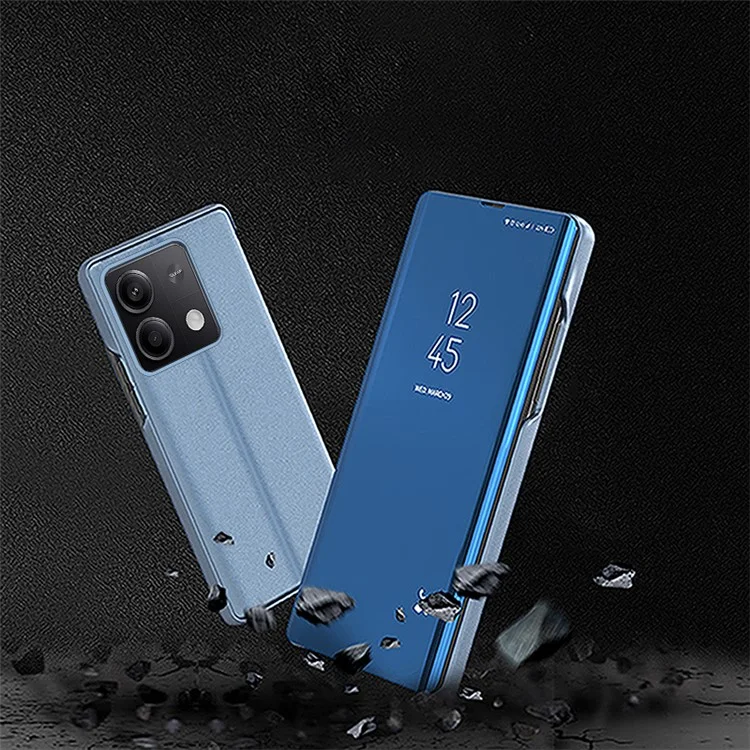 For Xiaomi Redmi Note 13 5G Stand Case View Window Electroplating Mobile Phone Cover - Blue