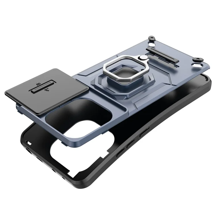 For Xiaomi Redmi Note 13 4G Case PC+TPU Slide Lens Lid Phone Cover - Black