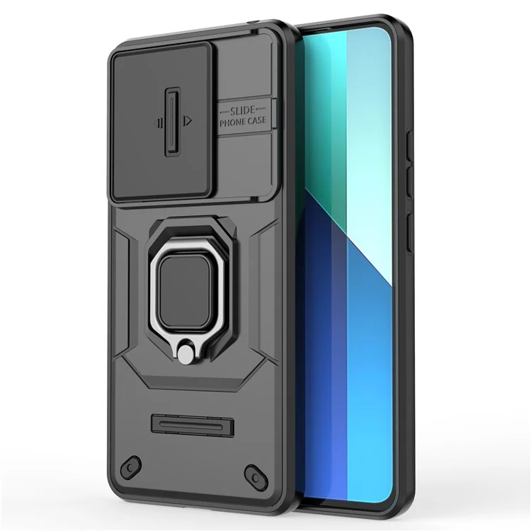For Xiaomi Redmi Note 13 4G Case PC+TPU Slide Lens Lid Phone Cover - Black
