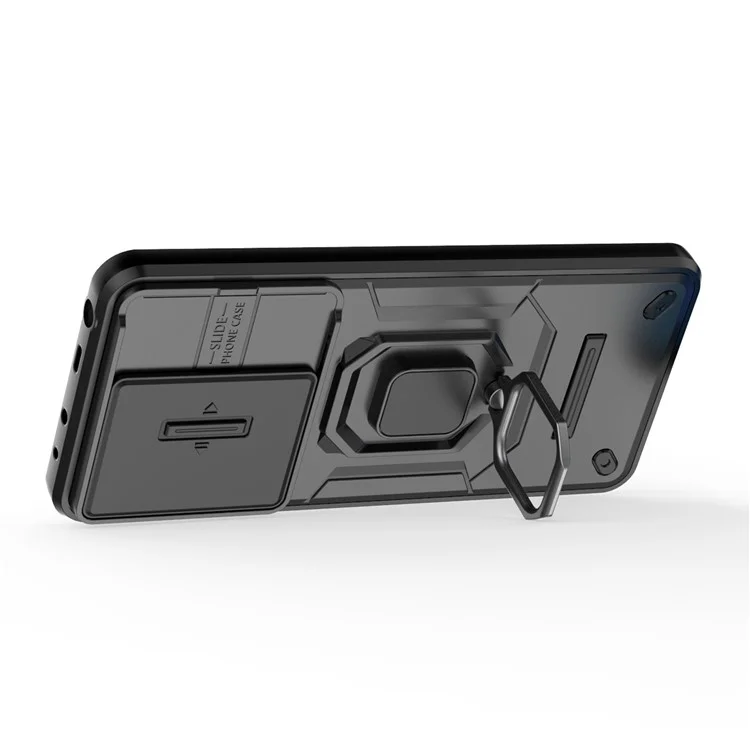 For Xiaomi Redmi Note 13 4G Case PC+TPU Slide Lens Lid Phone Cover - Black