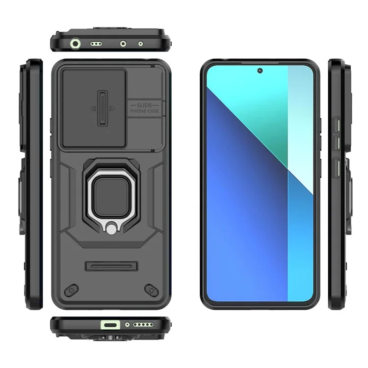 For Xiaomi Redmi Note 13 4G Case PC+TPU Slide Lens Lid Phone Cover - Black
