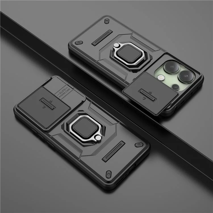 For Xiaomi Redmi Note 13 4G Case PC+TPU Slide Lens Lid Phone Cover - Black