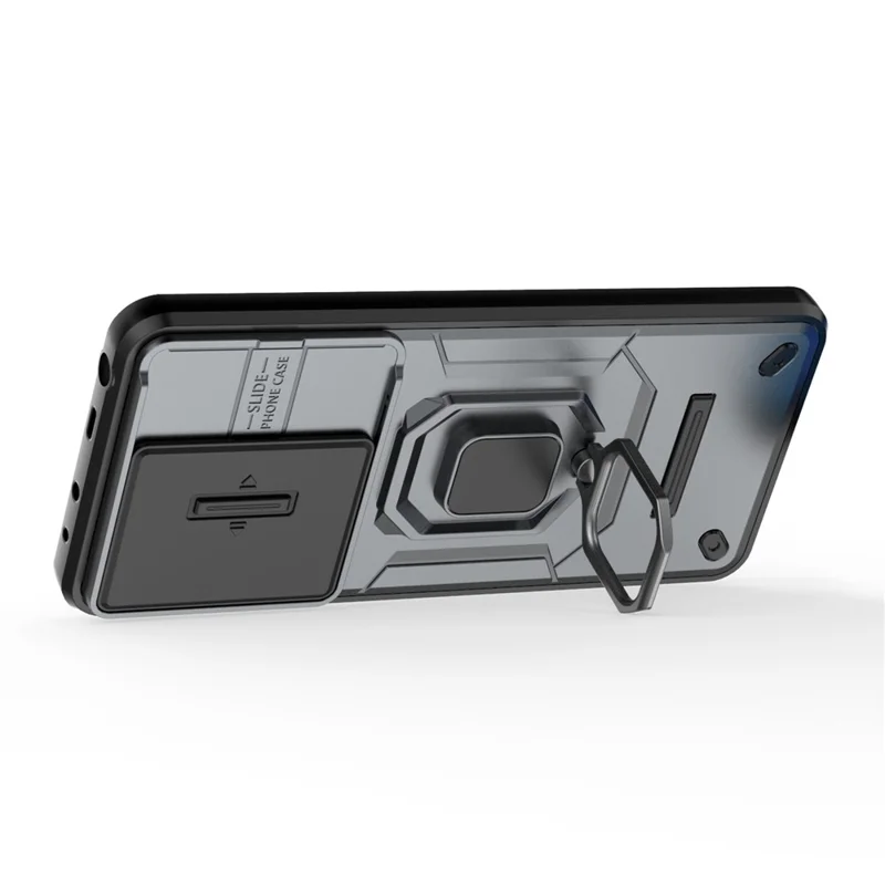 For Xiaomi Redmi Note 13 4G Case PC+TPU Slide Lens Lid Phone Cover - Grey