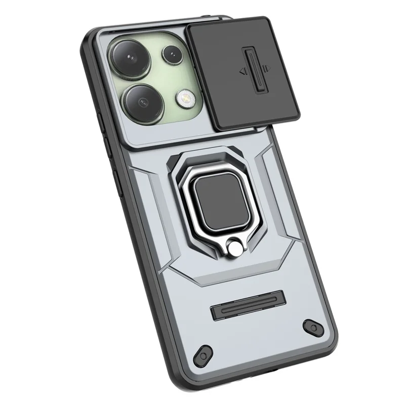 For Xiaomi Redmi Note 13 4G Case PC+TPU Slide Lens Lid Phone Cover - Grey