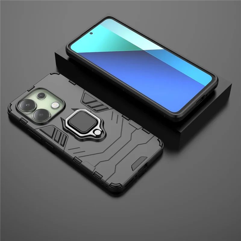 Für Xiaomi Redmi Note 13 4G Hülle PC+TPU Anti-Drop Handyhülle mit Ringhalter Ständer - Schwarz