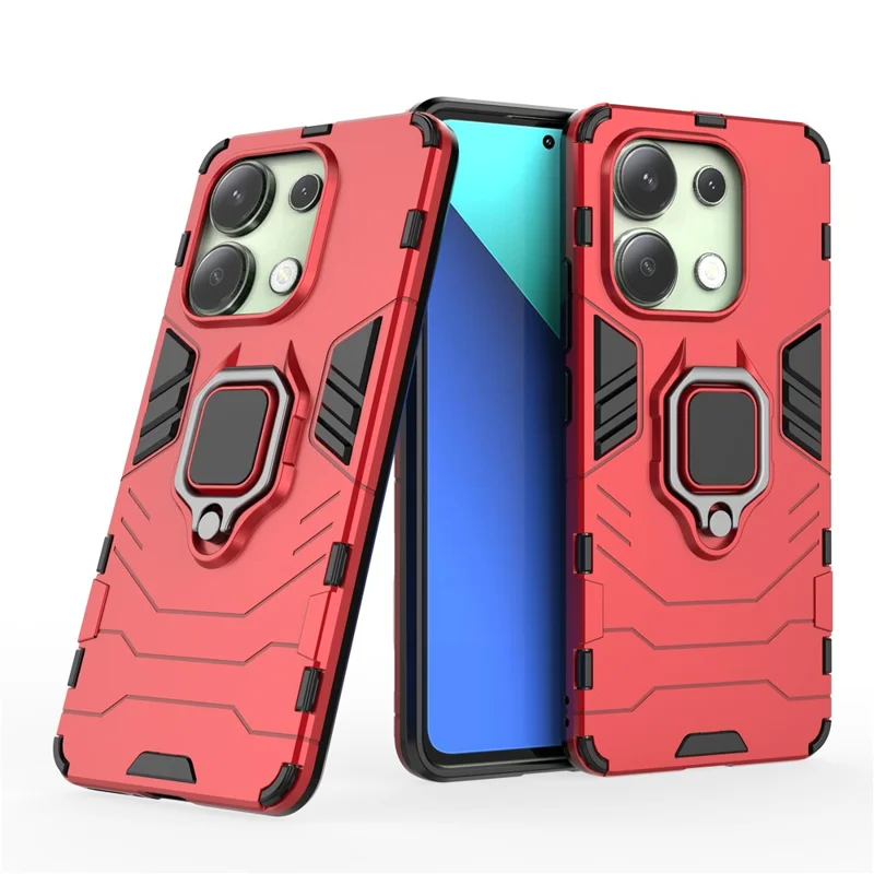 For Xiaomi Redmi Note 13 4G Case PC+TPU Anti-drop Phone Cover with Ring Holder Kickstand - Red