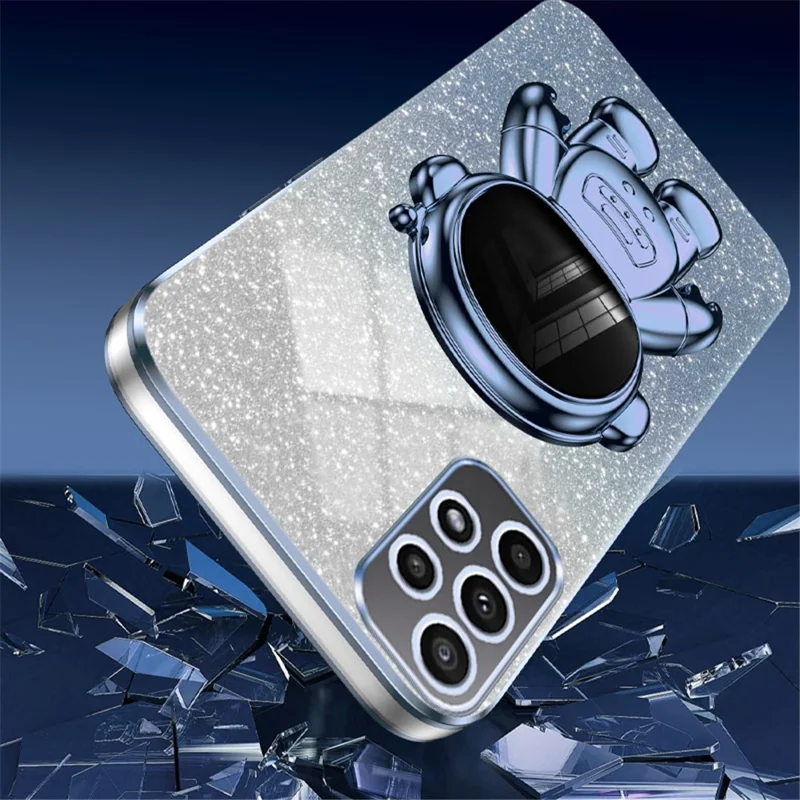 For Samsung Galaxy A53 5G Case Glitter PC+TPU Protective Cover with Astronaut Kickstand - Blue