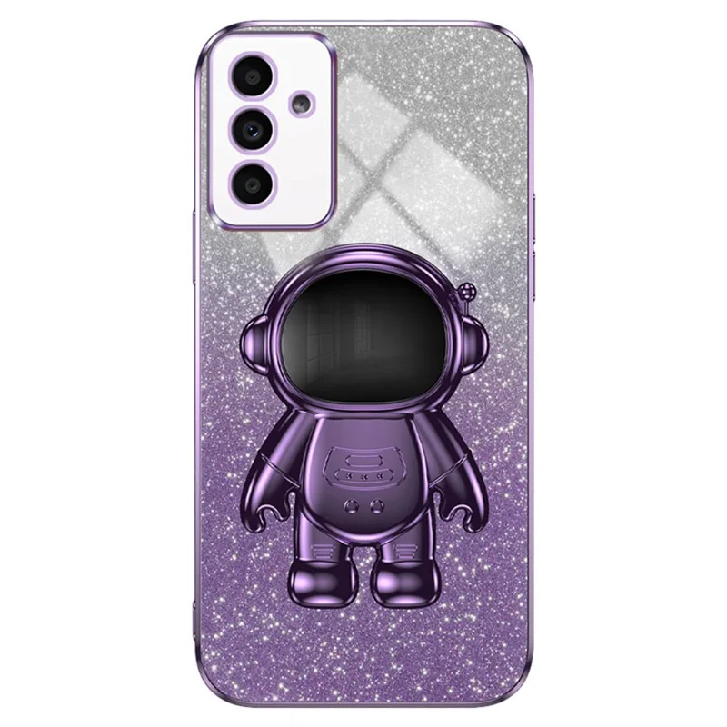 For Samsung Galaxy A14 5G / 4G Cell Phone Case Astronaut Kickstand Glitter PC+TPU Cover - Purple