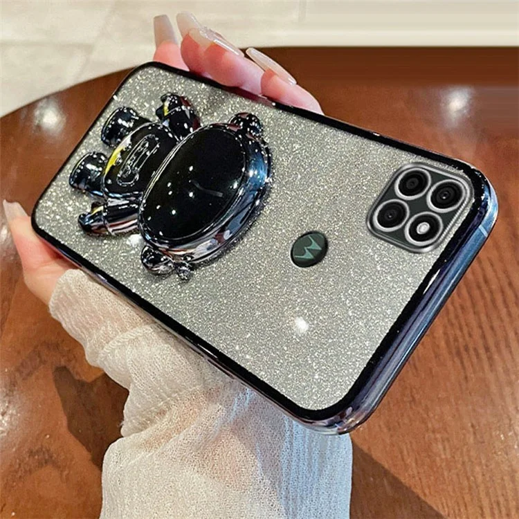 Pour Motorola Moto G9 Power Case Electroplating PC+TPU Astronaut Kickstand Phone Cover - Noir