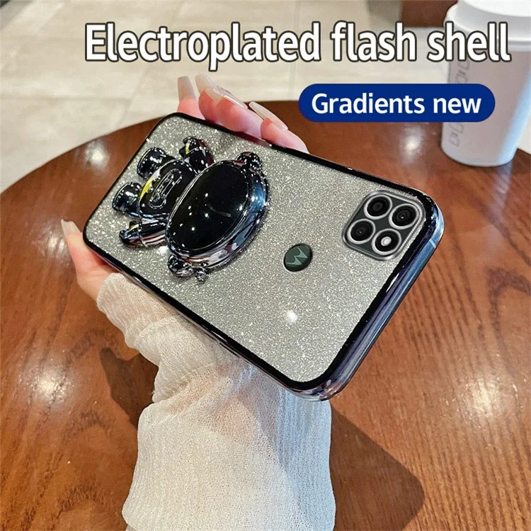 Pour Motorola Moto G9 Power Case Electroplating PC+TPU Astronaut Kickstand Phone Cover - Noir