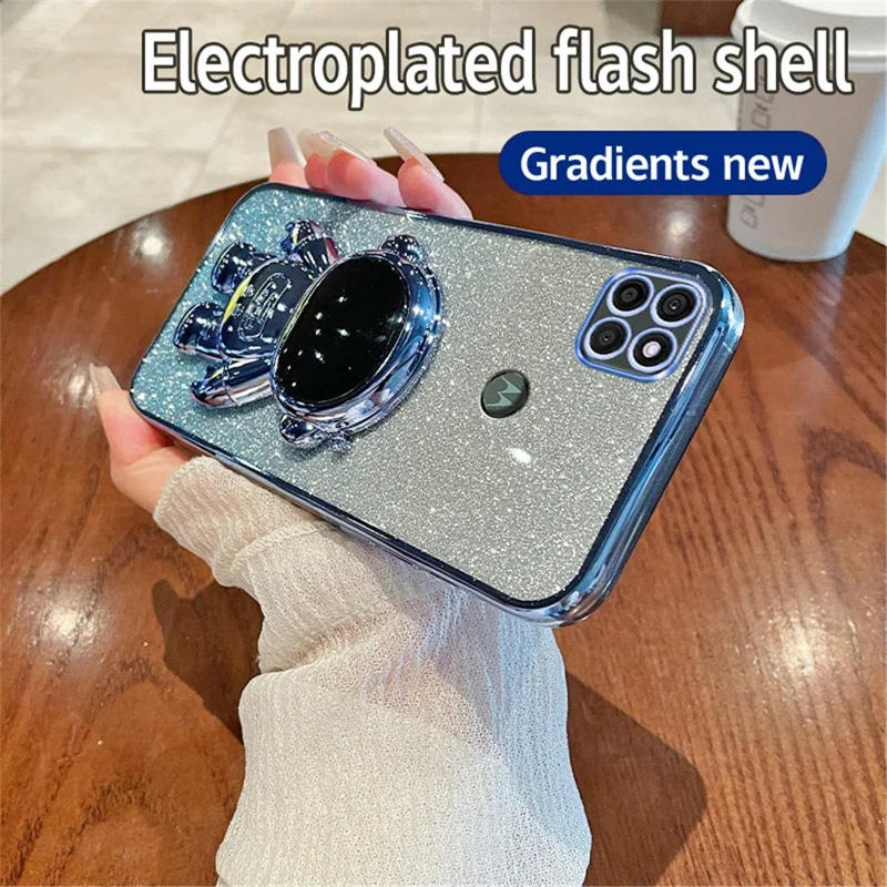 For Motorola Moto G9 Power Case Electroplating PC+TPU Astronaut Kickstand Phone Cover - Blue