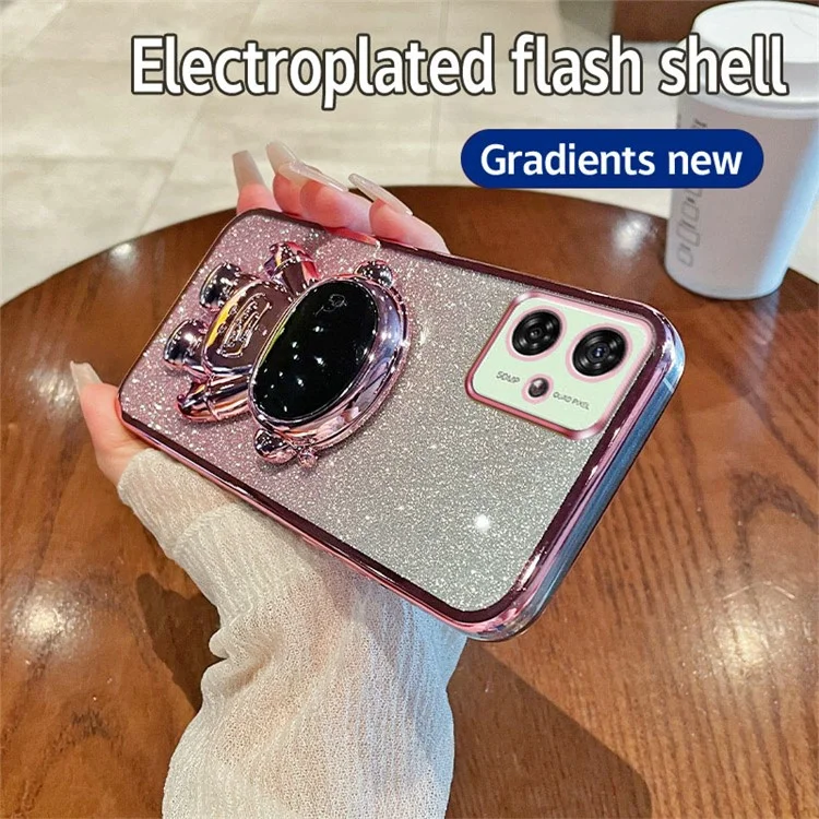 Чехол для сотового телефона для Motorola Moto G54 5G PC+TPU Glitter Powder Astronaut Kickstand Cover - Pink