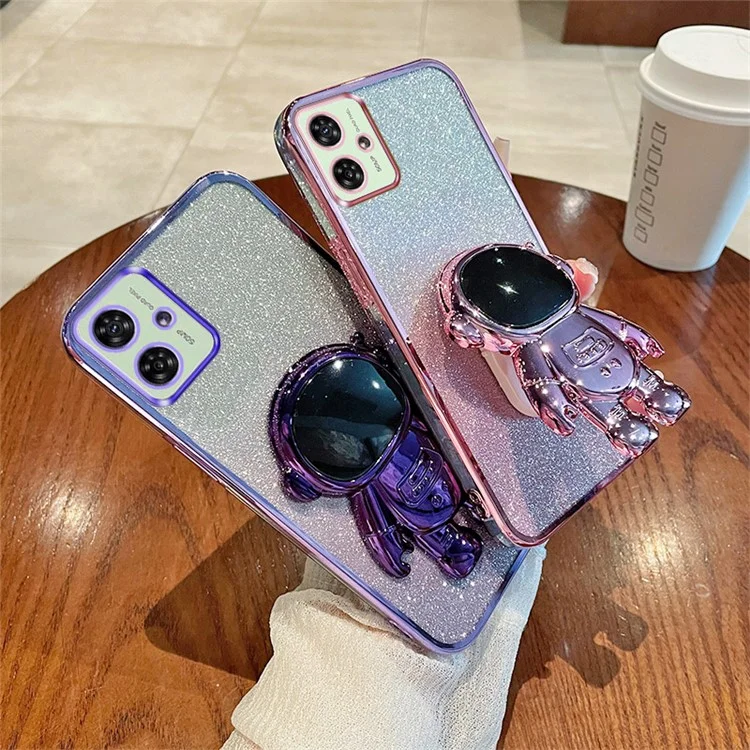 Чехол для сотового телефона для Motorola Moto G54 5G PC+TPU Glitter Powder Astronaut Kickstand Cover - Pink