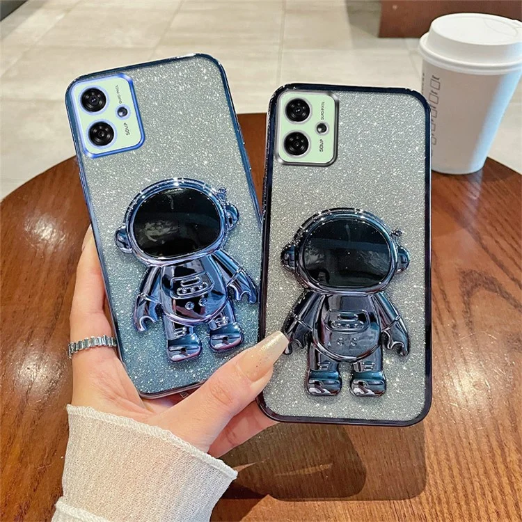 Чехол для сотового телефона для Motorola Moto G54 5G PC+TPU Glitter Powder Astronaut Kickstand Cover - Pink