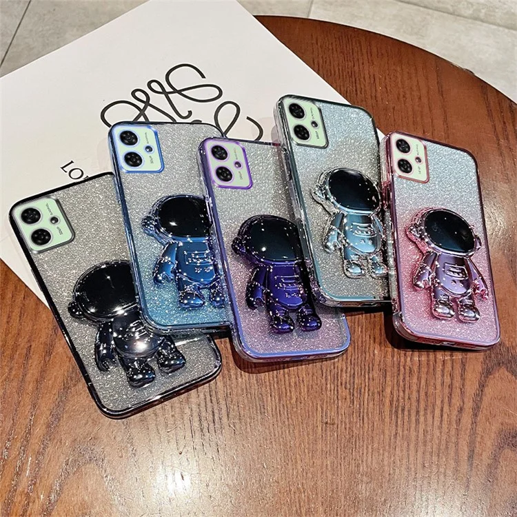 Чехол для сотового телефона для Motorola Moto G54 5G PC+TPU Glitter Powder Astronaut Kickstand Cover - Pink