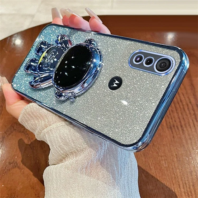 Pour Motorola Moto E6s (2020) / Moto E6i Étui Électroplaqué Astronaute Béquille Housse de Téléphone - Bleu