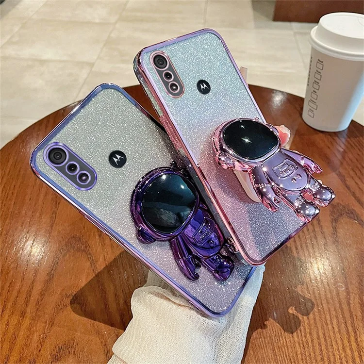 Pour Motorola Moto E6s (2020) / Moto E6i Étui Électroplaqué Astronaute Béquille Housse de Téléphone - Bleu