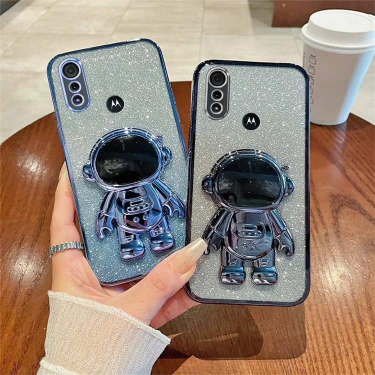 Pour Motorola Moto E6s (2020) / Moto E6i Étui Électroplaqué Astronaute Béquille Housse de Téléphone - Bleu