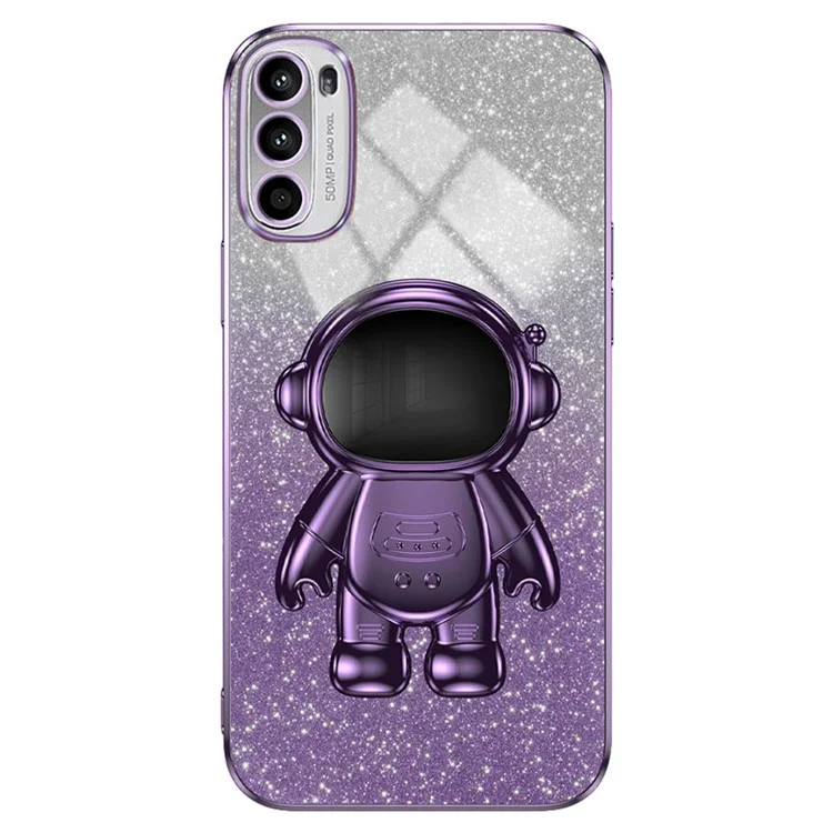 Pour Motorola Moto G62 5G Étui pour téléphone cellulaire Coque PC+TPU Astronaute Support Couverture arrière électroplaquée - Violet