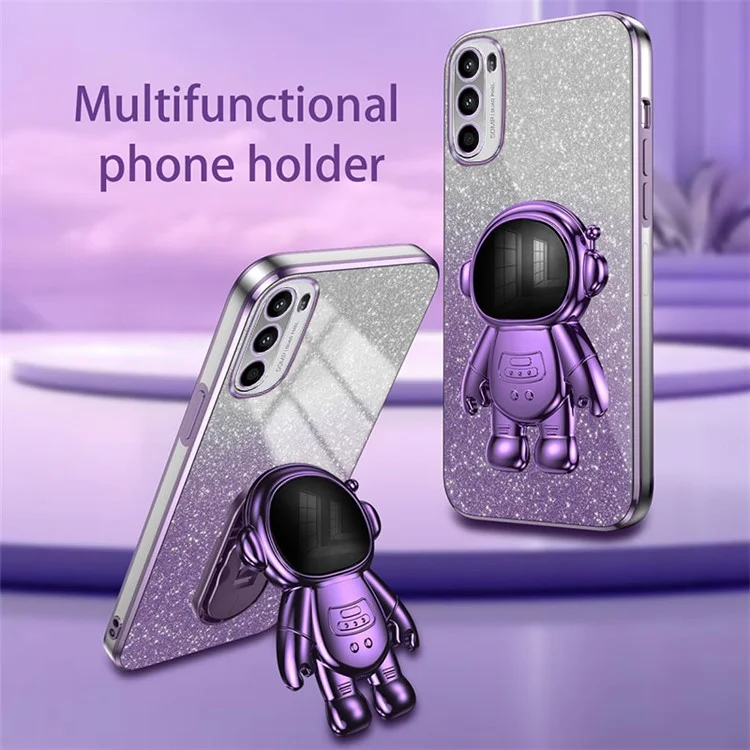 Pour Motorola Moto G62 5G Étui pour téléphone cellulaire Coque PC+TPU Astronaute Support Couverture arrière électroplaquée - Violet