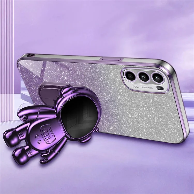 Pour Motorola Moto G62 5G Étui pour téléphone cellulaire Coque PC+TPU Astronaute Support Couverture arrière électroplaquée - Violet