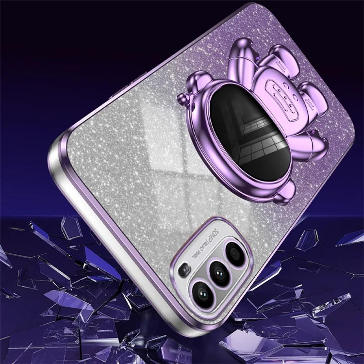 Pour Motorola Moto G62 5G Étui pour téléphone cellulaire Coque PC+TPU Astronaute Support Couverture arrière électroplaquée - Violet