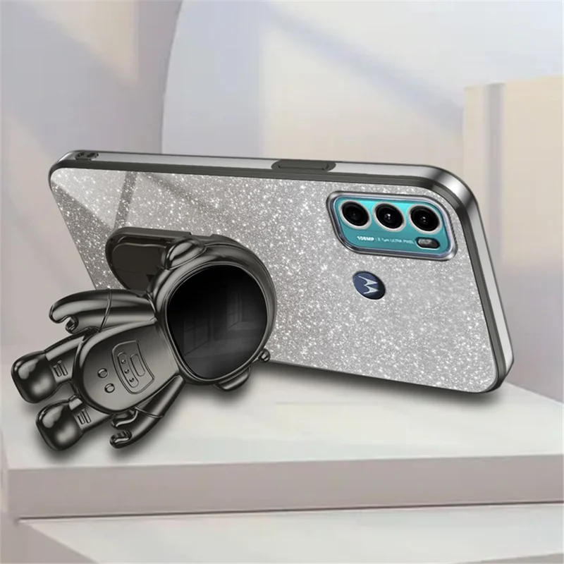 Per Motorola Moto G60 Custodia per cellulare Cartoon Astronaut Kickstand PC+TPU Custodia protettiva - Nero