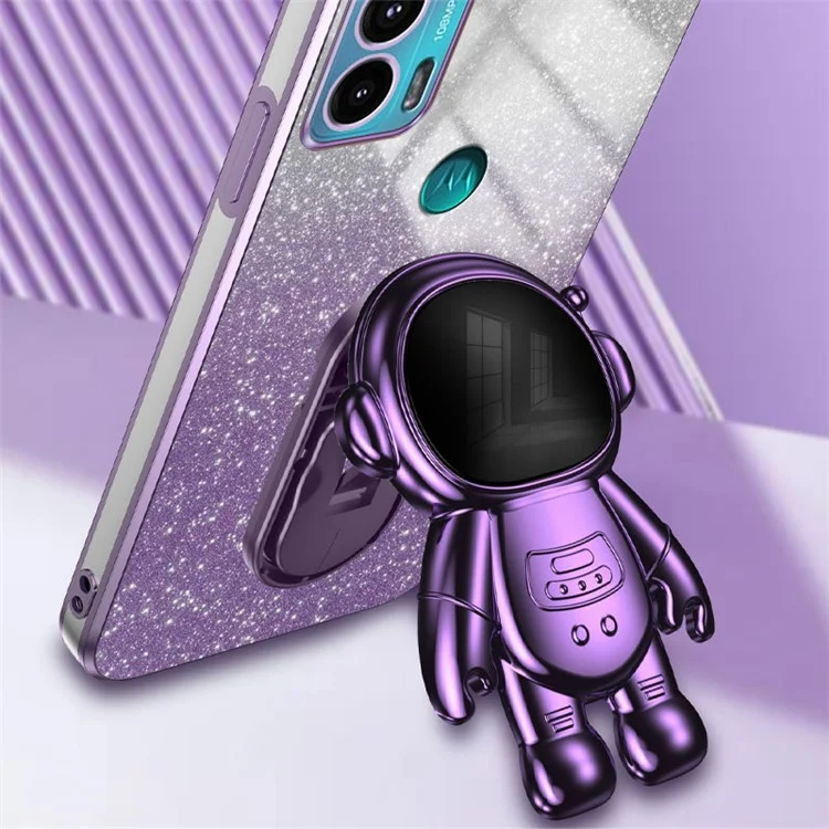 For Motorola Edge 20 Case Astronaut Kickstand Mobile Phone Drop-proof Electroplating Cover - Purple