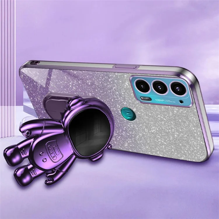 For Motorola Edge 20 Case Astronaut Kickstand Mobile Phone Drop-proof Electroplating Cover - Purple