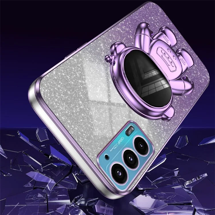 For Motorola Edge 20 Case Astronaut Kickstand Mobile Phone Drop-proof Electroplating Cover - Purple