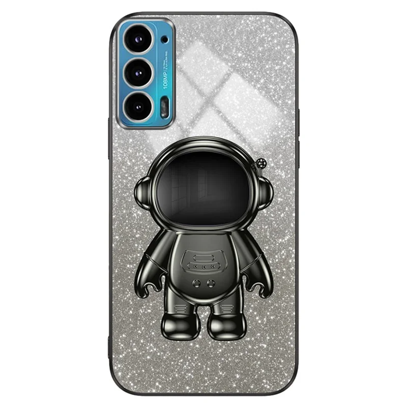 For Motorola Edge 20 Case Astronaut Kickstand Mobile Phone Drop-proof Electroplating Cover - Black