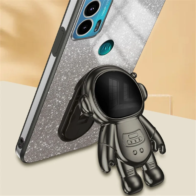 For Motorola Edge 20 Case Astronaut Kickstand Mobile Phone Drop-proof Electroplating Cover - Black