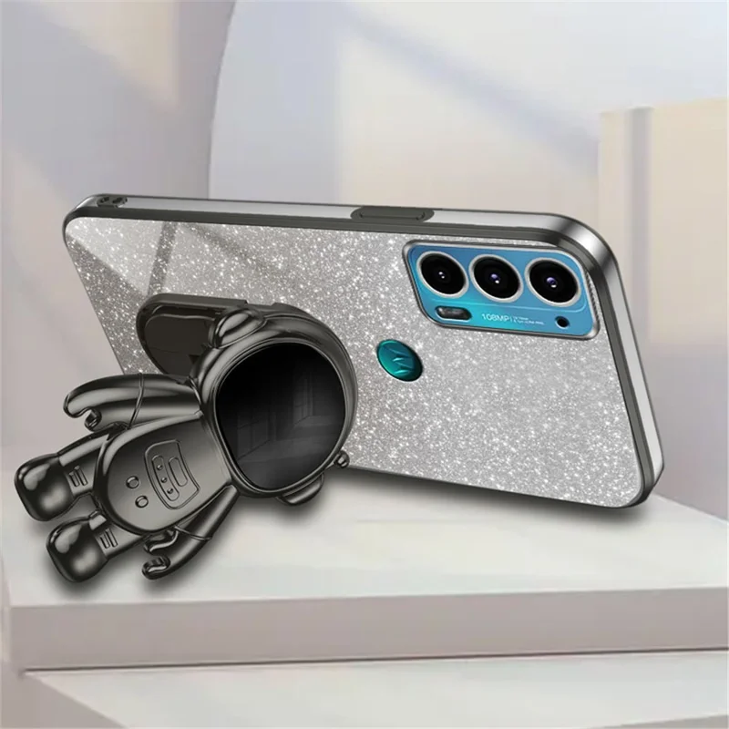 For Motorola Edge 20 Case Astronaut Kickstand Mobile Phone Drop-proof Electroplating Cover - Black