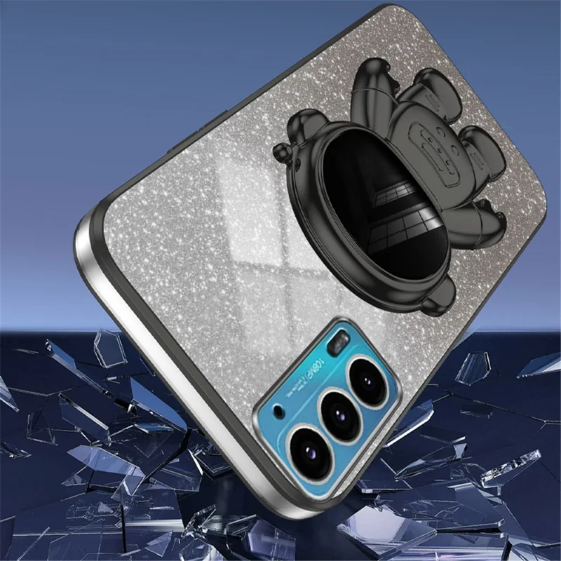 For Motorola Edge 20 Case Astronaut Kickstand Mobile Phone Drop-proof Electroplating Cover - Black