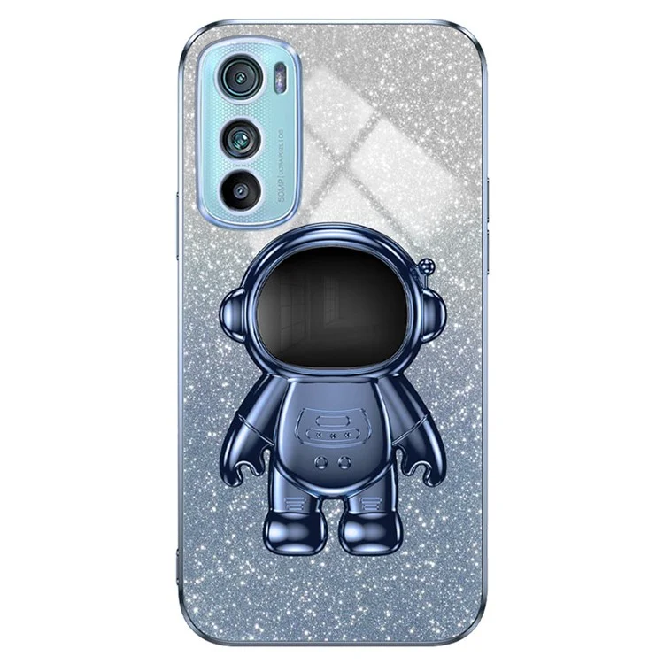 Für Motorola Edge 30 5G Astronaut Kickstand Case Glittery Pulver PC+TPU Handyhülle - Blau