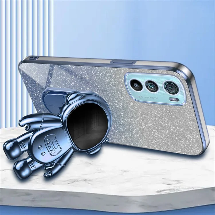 Für Motorola Edge 30 5G Astronaut Kickstand Case Glittery Pulver PC+TPU Handyhülle - Blau