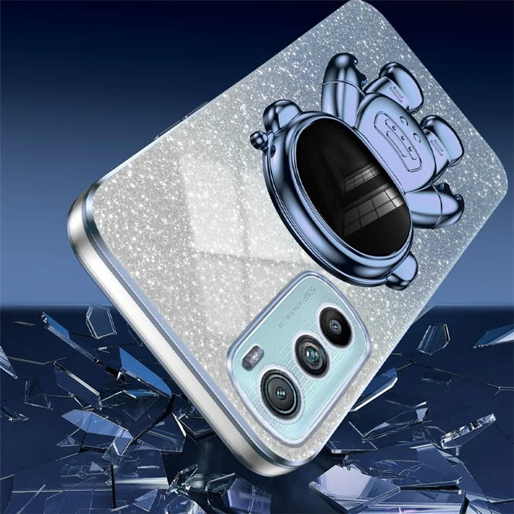 Für Motorola Edge 30 5G Astronaut Kickstand Case Glittery Pulver PC+TPU Handyhülle - Blau