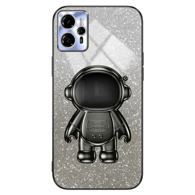 Для Motorola Moto G13 4G Glitter Powder Cell Phone Case PC+TPU Cover with Astronaut Kickstand - Black