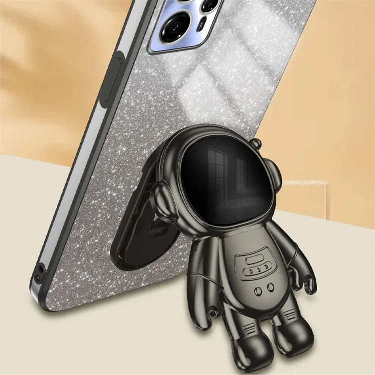 Для Motorola Moto G13 4G Glitter Powder Cell Phone Case PC+TPU Cover with Astronaut Kickstand - Black