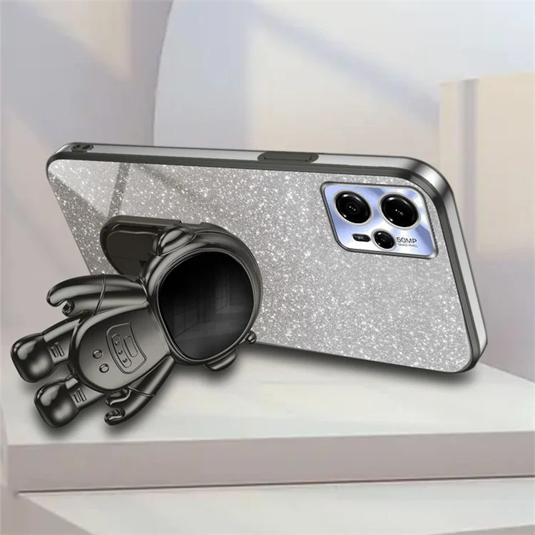 Для Motorola Moto G13 4G Glitter Powder Cell Phone Case PC+TPU Cover with Astronaut Kickstand - Black