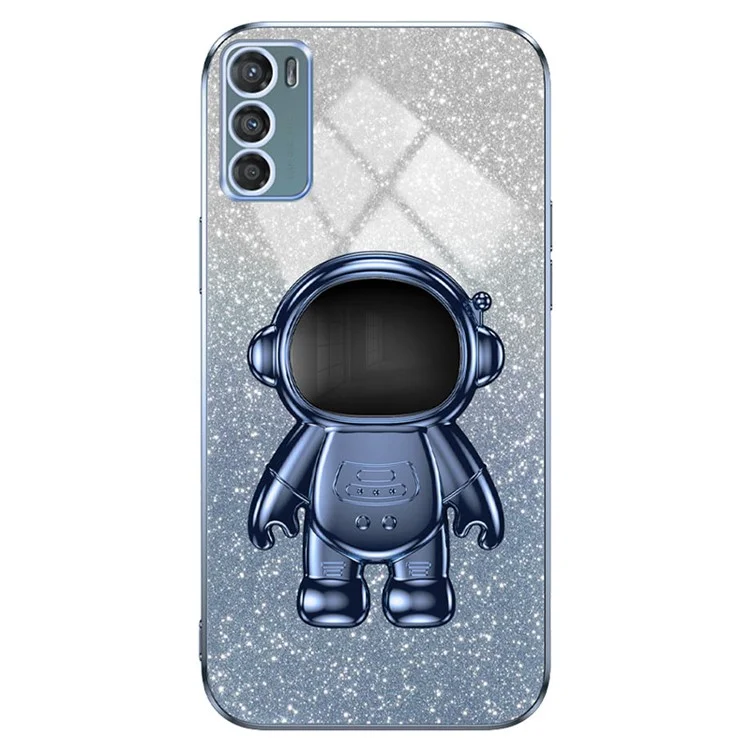 Für Motorola Moto G42 4G Elektroplattierung Hülle Astronaut Ständer PC+TPU Cover - Blau