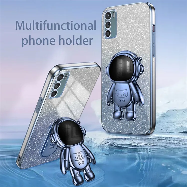 Für Motorola Moto G42 4G Elektroplattierung Hülle Astronaut Ständer PC+TPU Cover - Blau