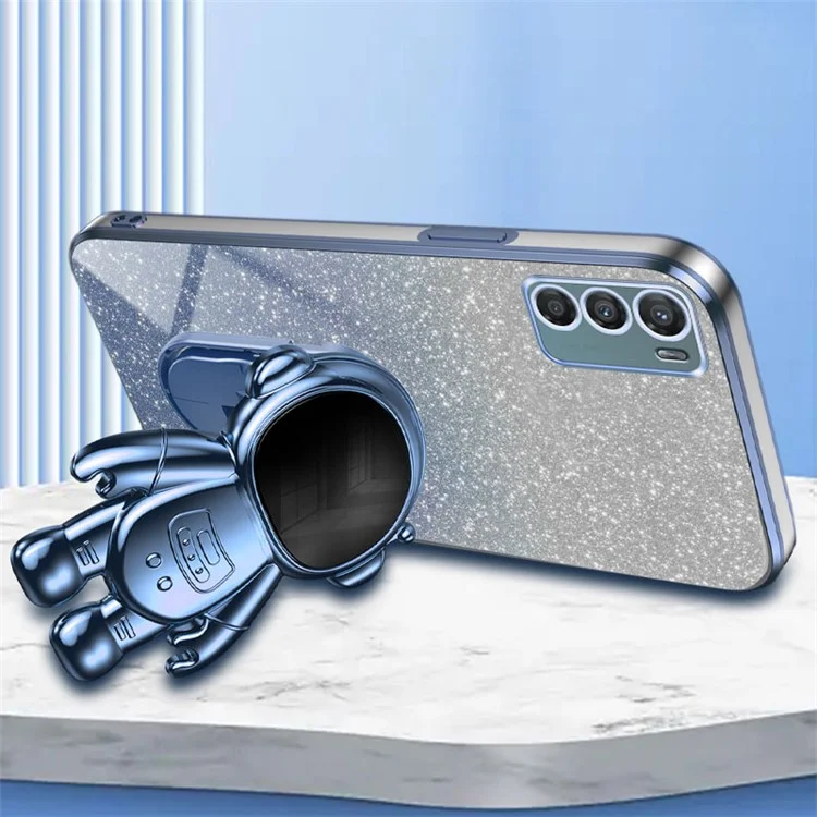 Für Motorola Moto G42 4G Elektroplattierung Hülle Astronaut Ständer PC+TPU Cover - Blau