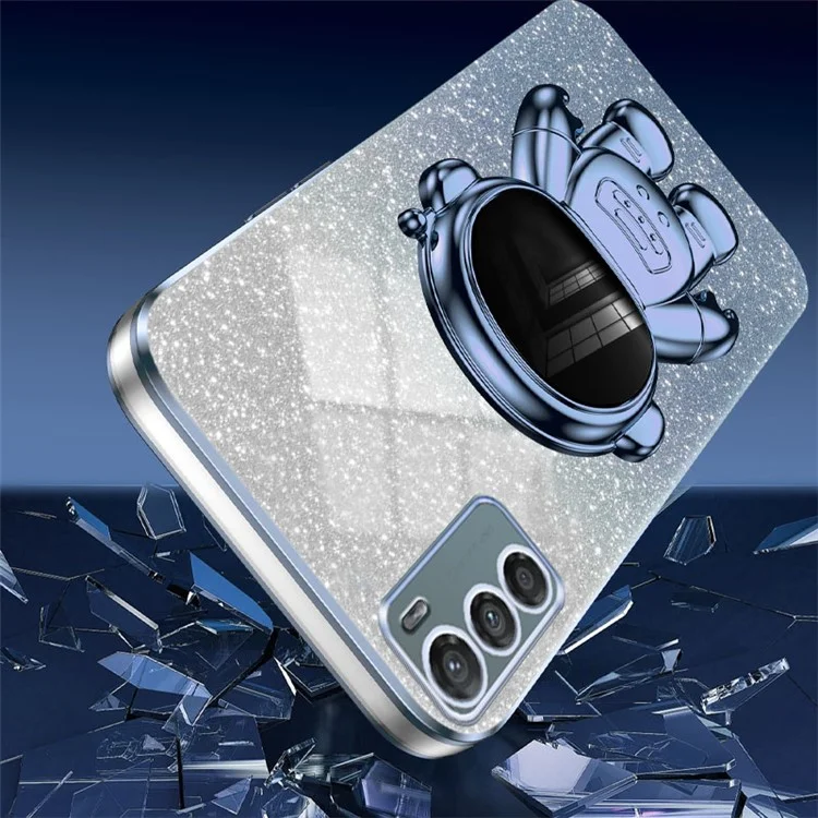 Für Motorola Moto G42 4G Elektroplattierung Hülle Astronaut Ständer PC+TPU Cover - Blau