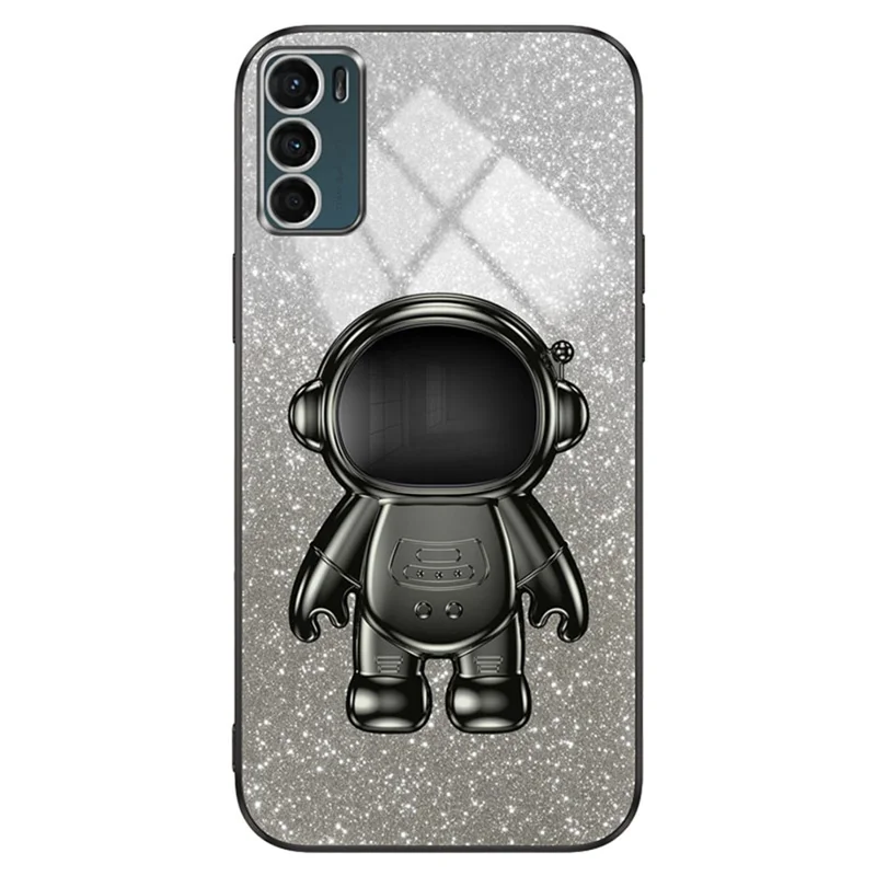 For Motorola Moto G42 4G Electroplating Case Astronaut Kickstand PC+TPU Cover - Black