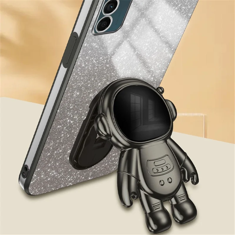 For Motorola Moto G42 4G Electroplating Case Astronaut Kickstand PC+TPU Cover - Black