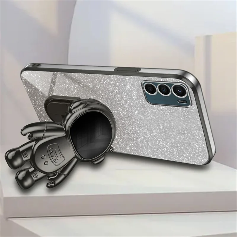 For Motorola Moto G42 4G Electroplating Case Astronaut Kickstand PC+TPU Cover - Black
